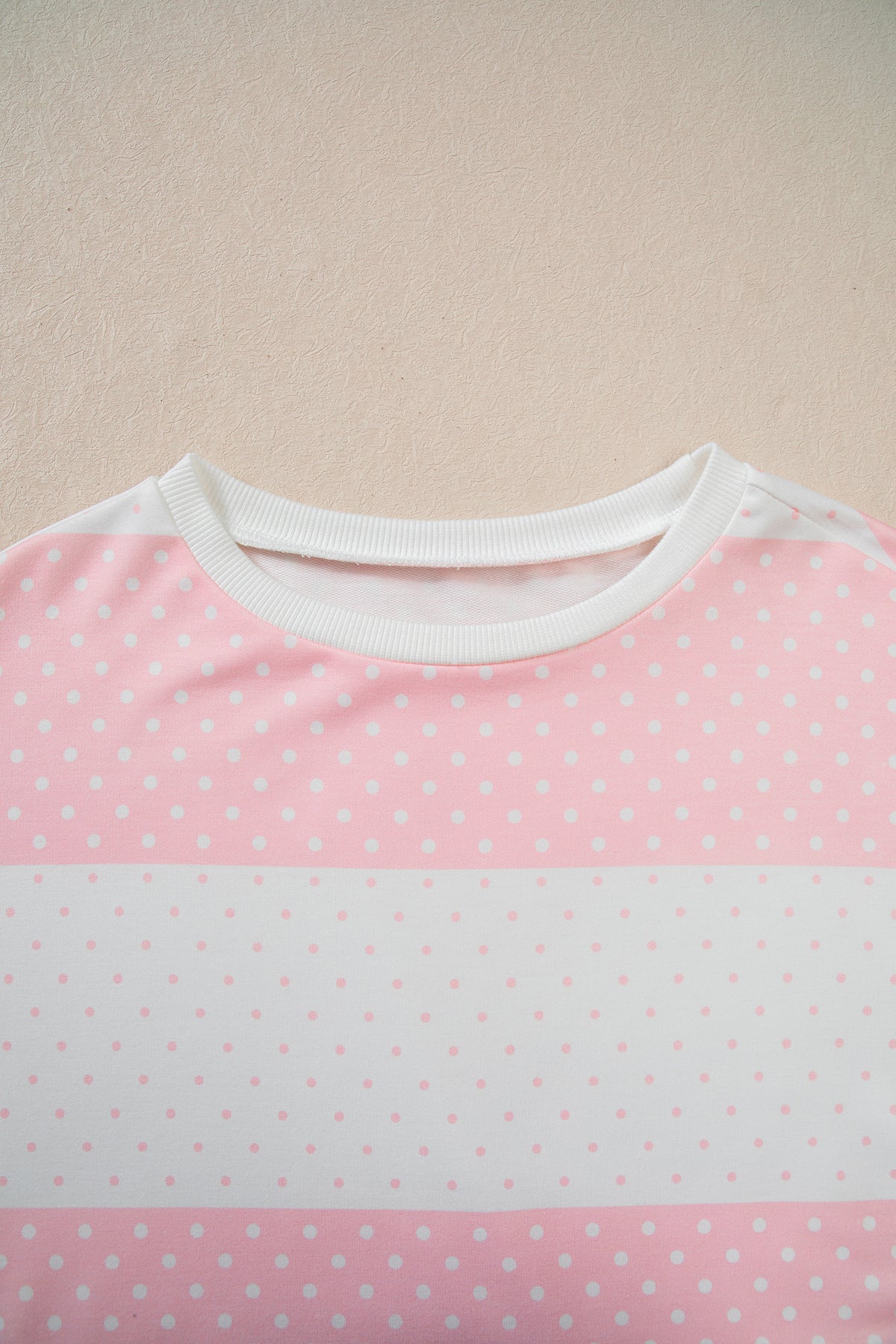 Pink Polka Dot Patchwork Colorblock Long Sleeve Top