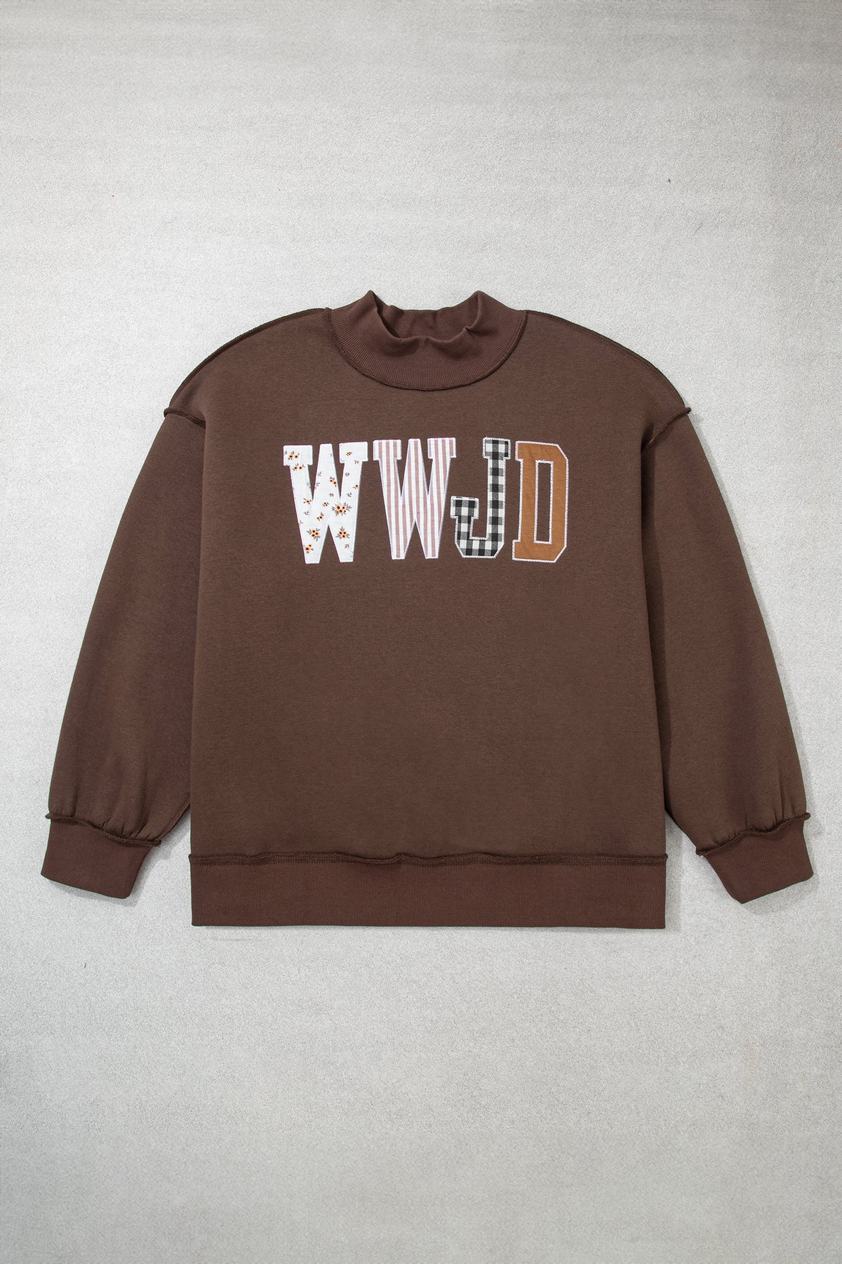 Coffee WWJD Mix Pattern Letter Graphic Exposed Seam Loose Plus Size Sweatshirt