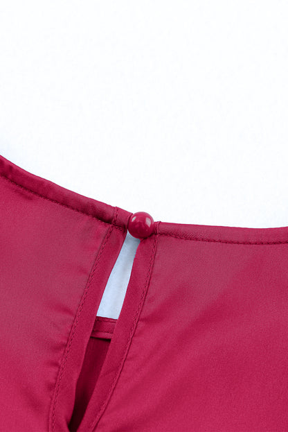 Ruched Puff Short Sleeve Satin Blouse