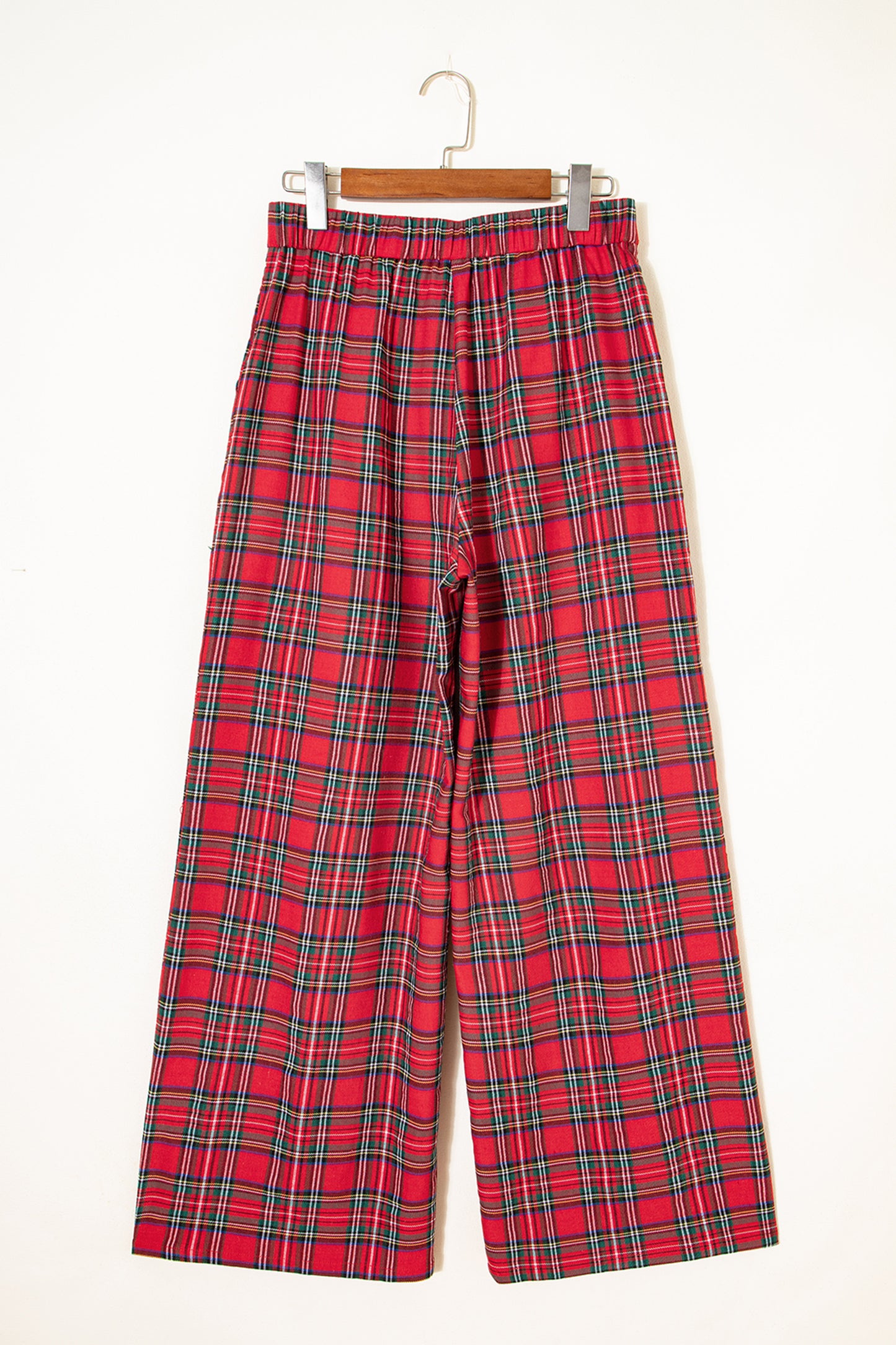 Red Festive Plaid Wide Leg Pull On Pants