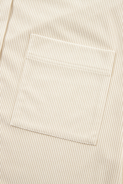 Veste-chemise à capuche surdimensionnée en velours côtelé beige contrasté