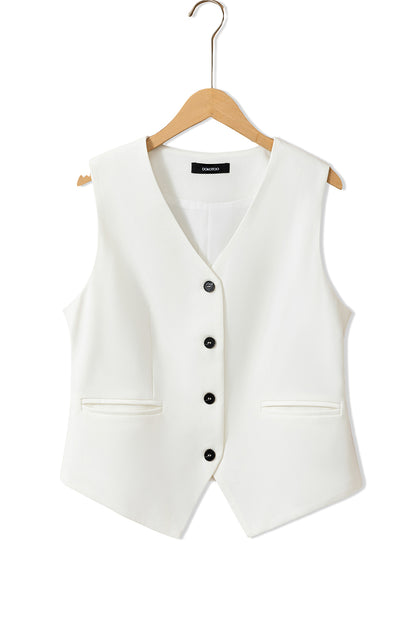 Gilet de costume blanc uni à col en V et boutons