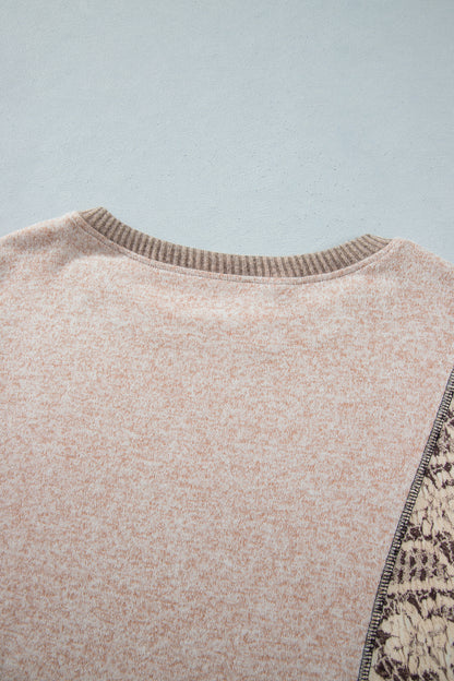 Khaki Floral Print Round Neck Long Sleeve Shift Top