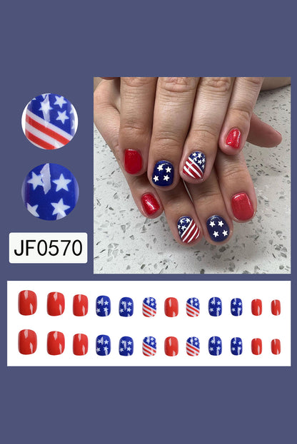 Uñas postizas multicolor con bloques de color de bandera estadounidense, 24 piezas