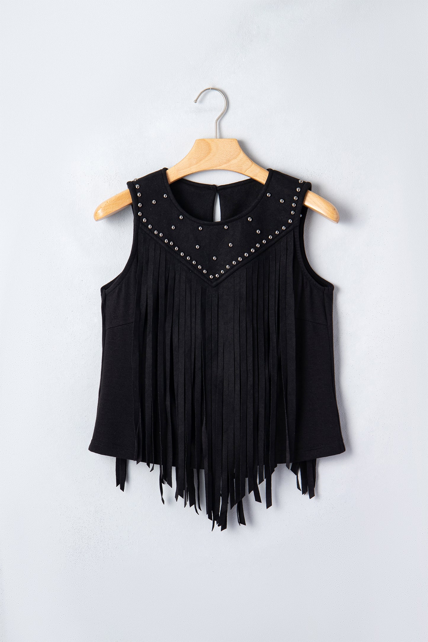 Black Western Fringe Rivet Paneling Bust Sleeveless Top