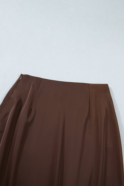 Dark Brown Lace Patchwork Hem Long Casual Shift Skirt