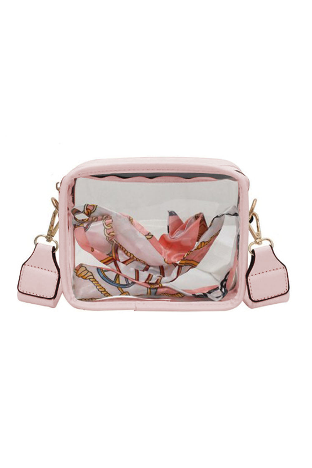 Bolso bandolera con correa de cuero de PVC transparente blanco