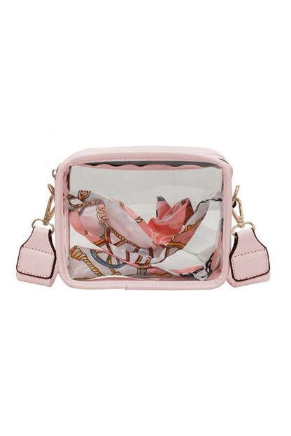 Bolso bandolera con correa de cuero de PVC transparente blanco