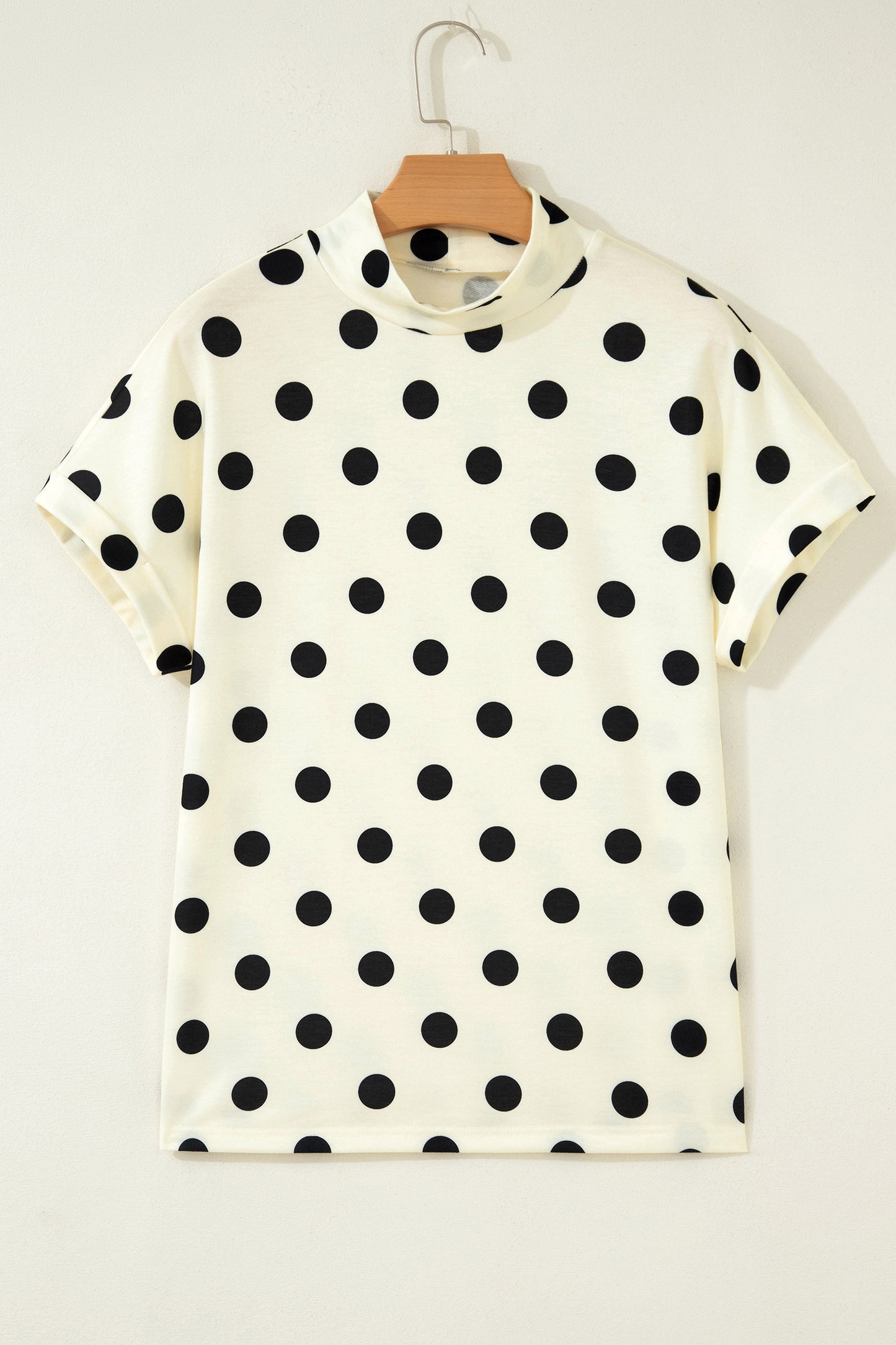 Beige Polka Dot Print High Neck Dolman Top
