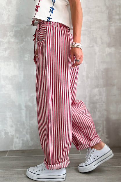 Red Stripe Drawstring Casual Loose Pants