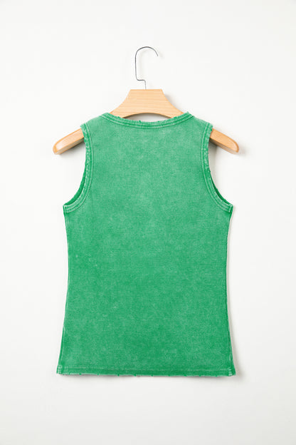 Coffee Vintage Distressed Ribbed Mineral Wash Tank Top