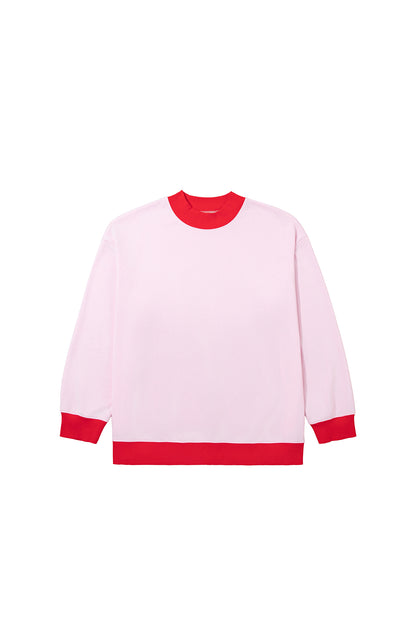 Pink Color Block Contrast Trim Plus Size Sweatshirt