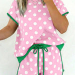 Pink Polka Dot Contrast Edge Casual Short Set