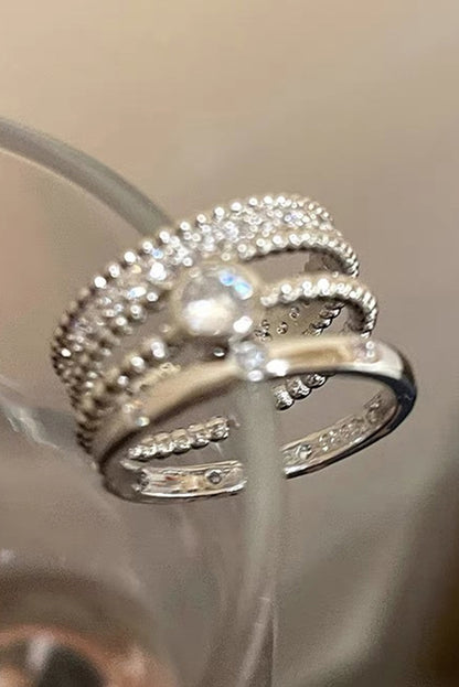 Ensemble de 3 bagues ouvertes en alliage argenté avec strass