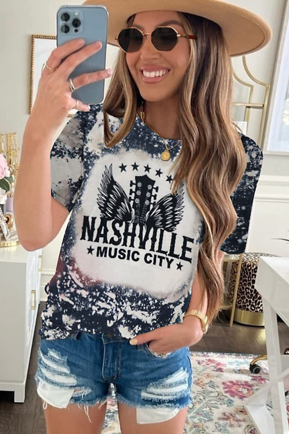 Haut à manches courtes multicolore à imprimé léopard et lettres LIGHT