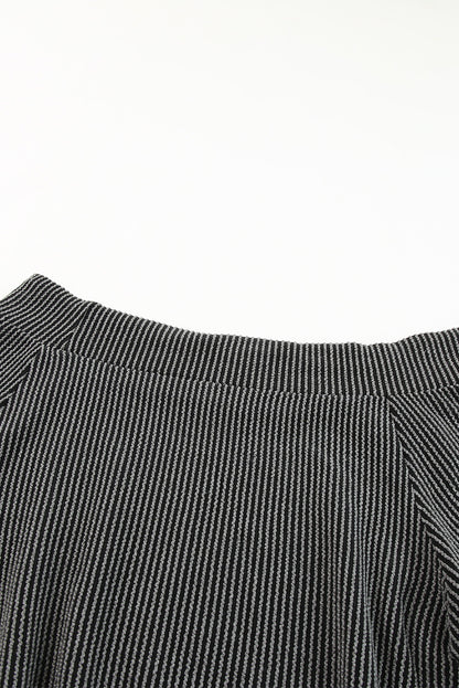 Haut gris en tricot côtelé à épaules dénudées et manches ballon 