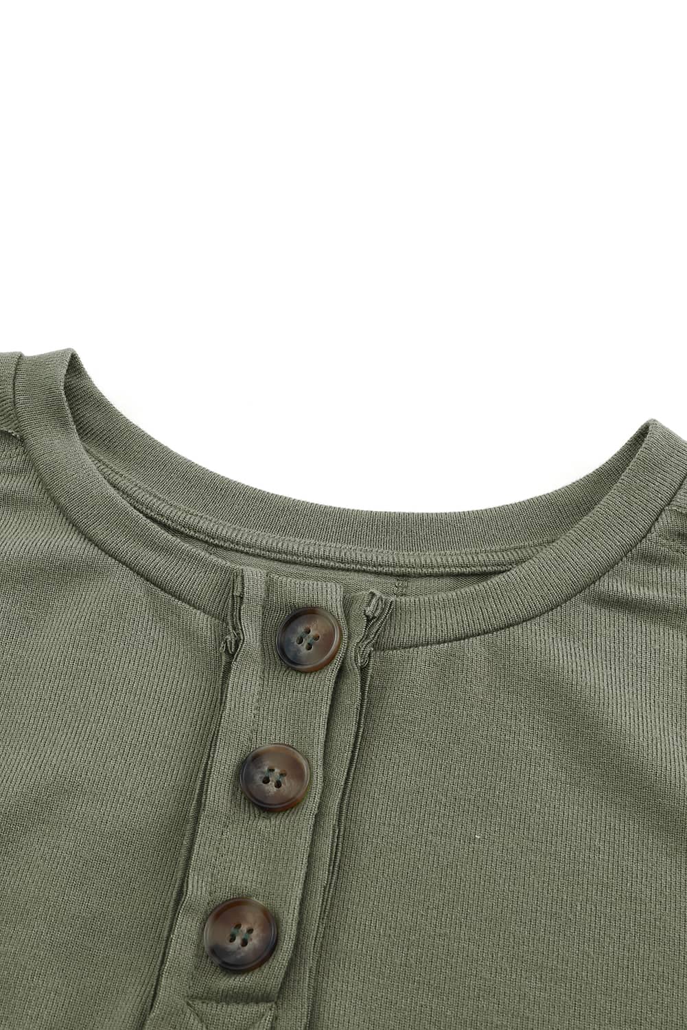 Top botones con cuello dividido patchwork retro manga larga verde