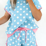 Sky Blue Polka Dot Contrast Edge Casual Short Set