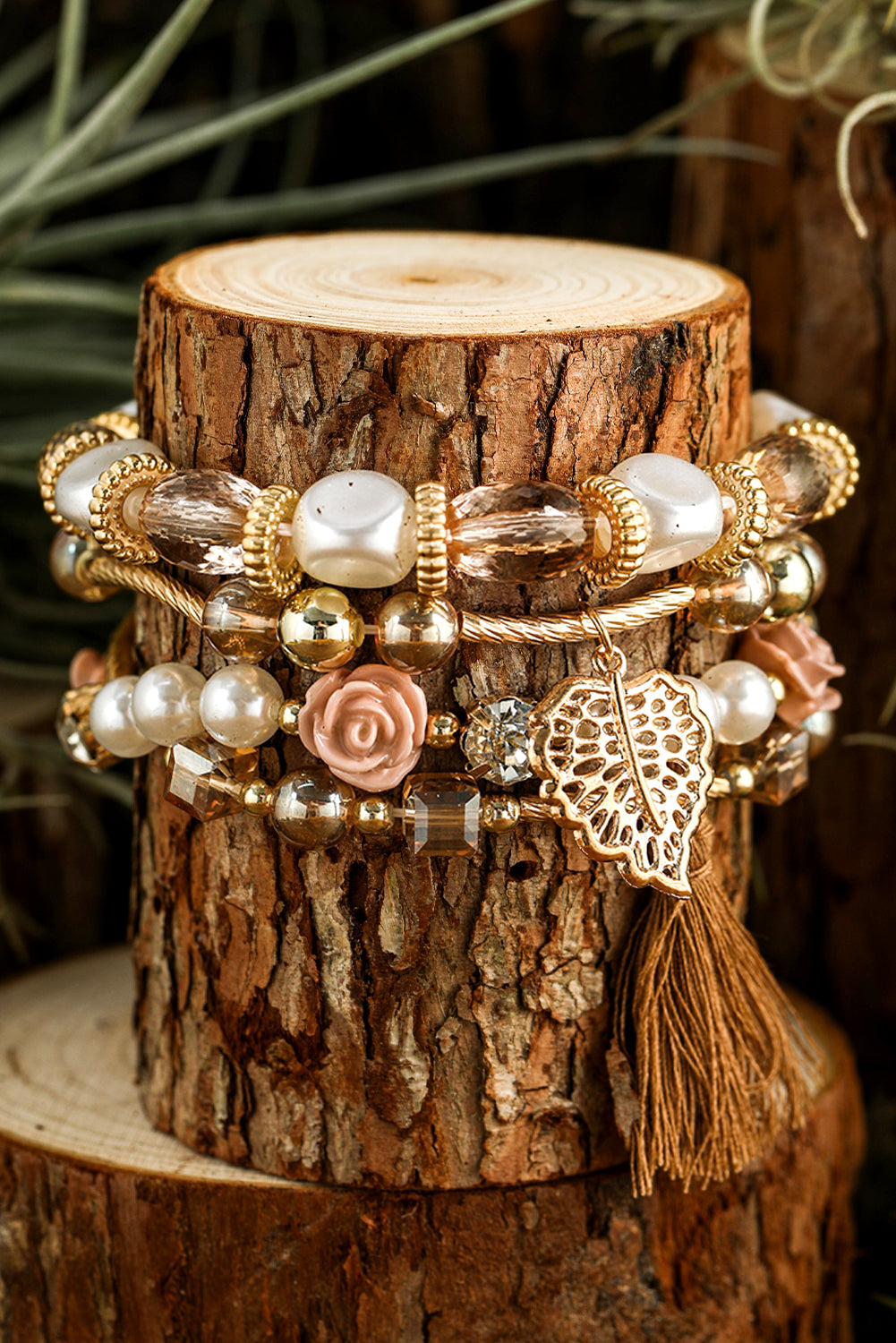 Bracelet bohème blanc à franges et perles en strass