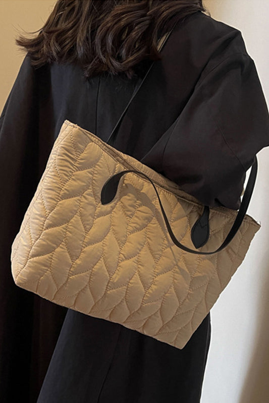 Light French Beige Leafy Quilted Fashion One Shoulder Bag