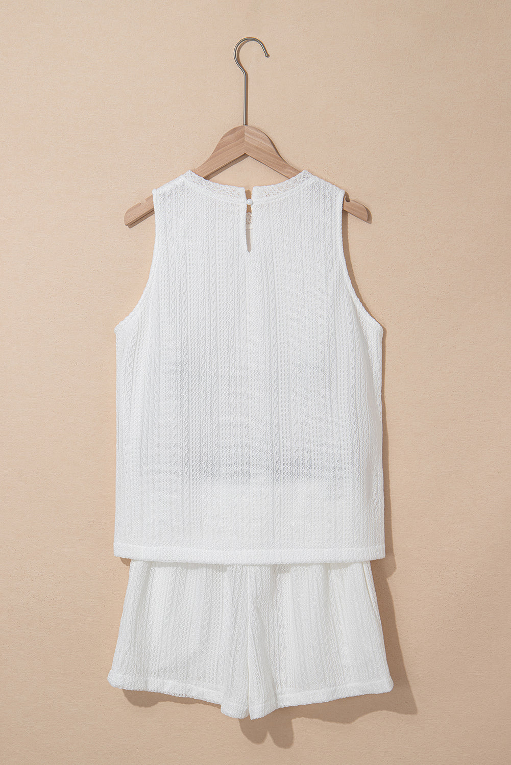 Ensemble débardeur en tricot texturé beige et short à cordon de serrage