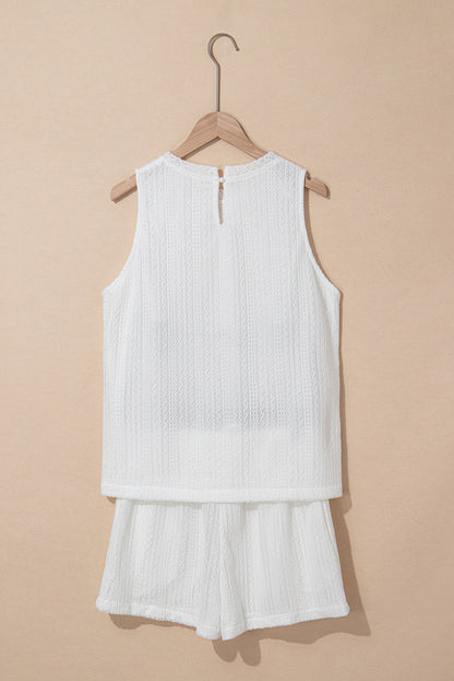 Ensemble débardeur en tricot texturé beige et short à cordon de serrage