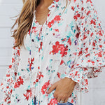 Fiery Red Cakewalk Floral Smocked Blouse