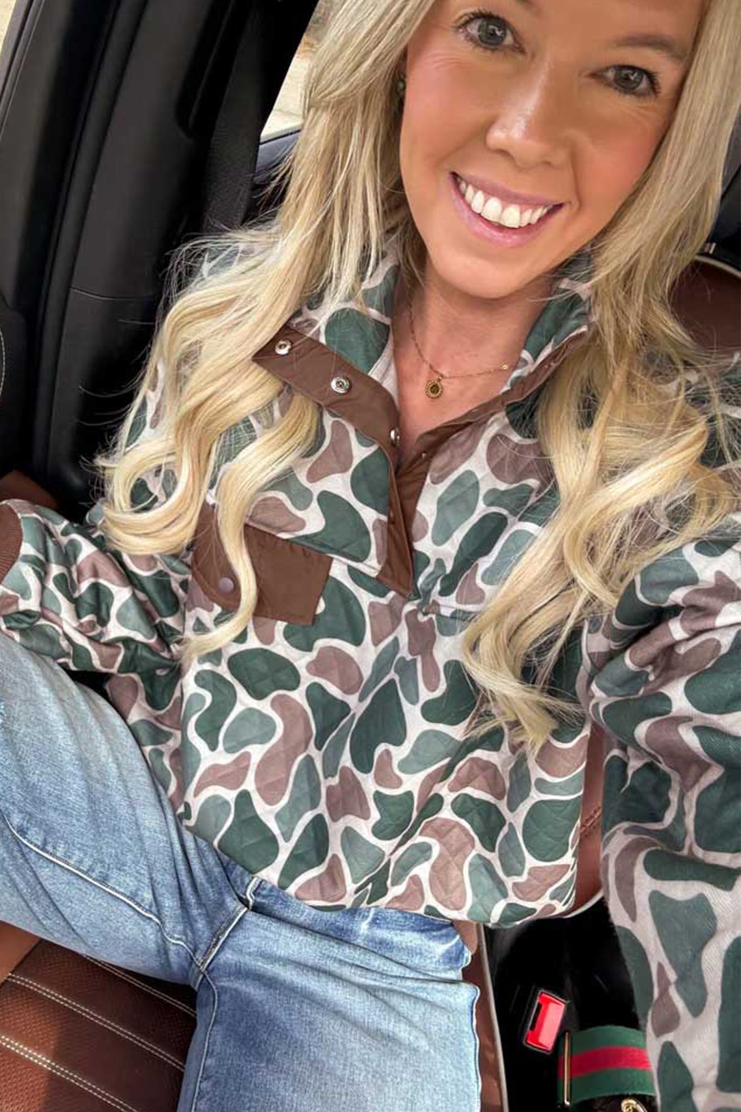 Multicolour Retro Camouflage Pattern Color Block Detail Button Pullover Sweatshirt
