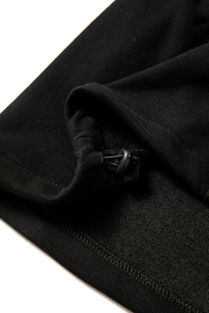 Black Fleece Lined Half Zipper Kangaroo Pockets Loose Hoodie