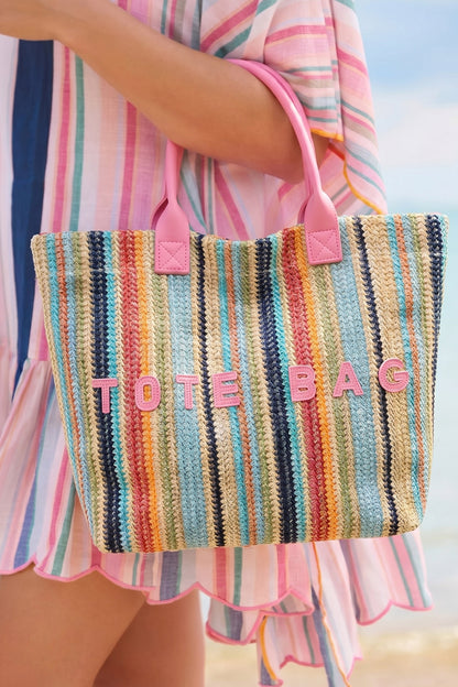 Sachet Pink Bohemian Straw Crochet Woven Tote Bag