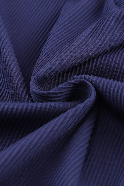 Top de manga larga con cuello en V y ribete de encaje con textura acanalada rosa 