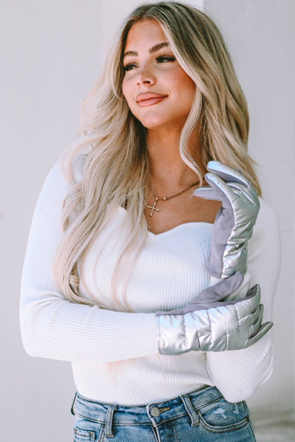 Gray Shiny Touch Screen Cycling Gloves