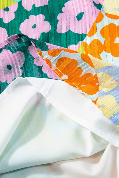 Chemisier froissé à col en V et manches flottantes à imprimé léopard multicolore