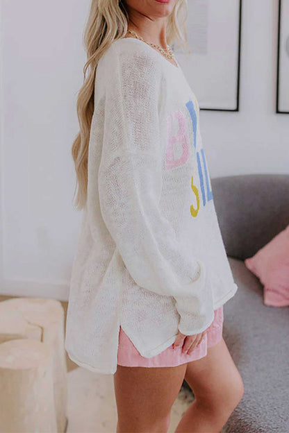 White V Neck Lightweight Knit BEACH SIDE Shift Tunic Sweater