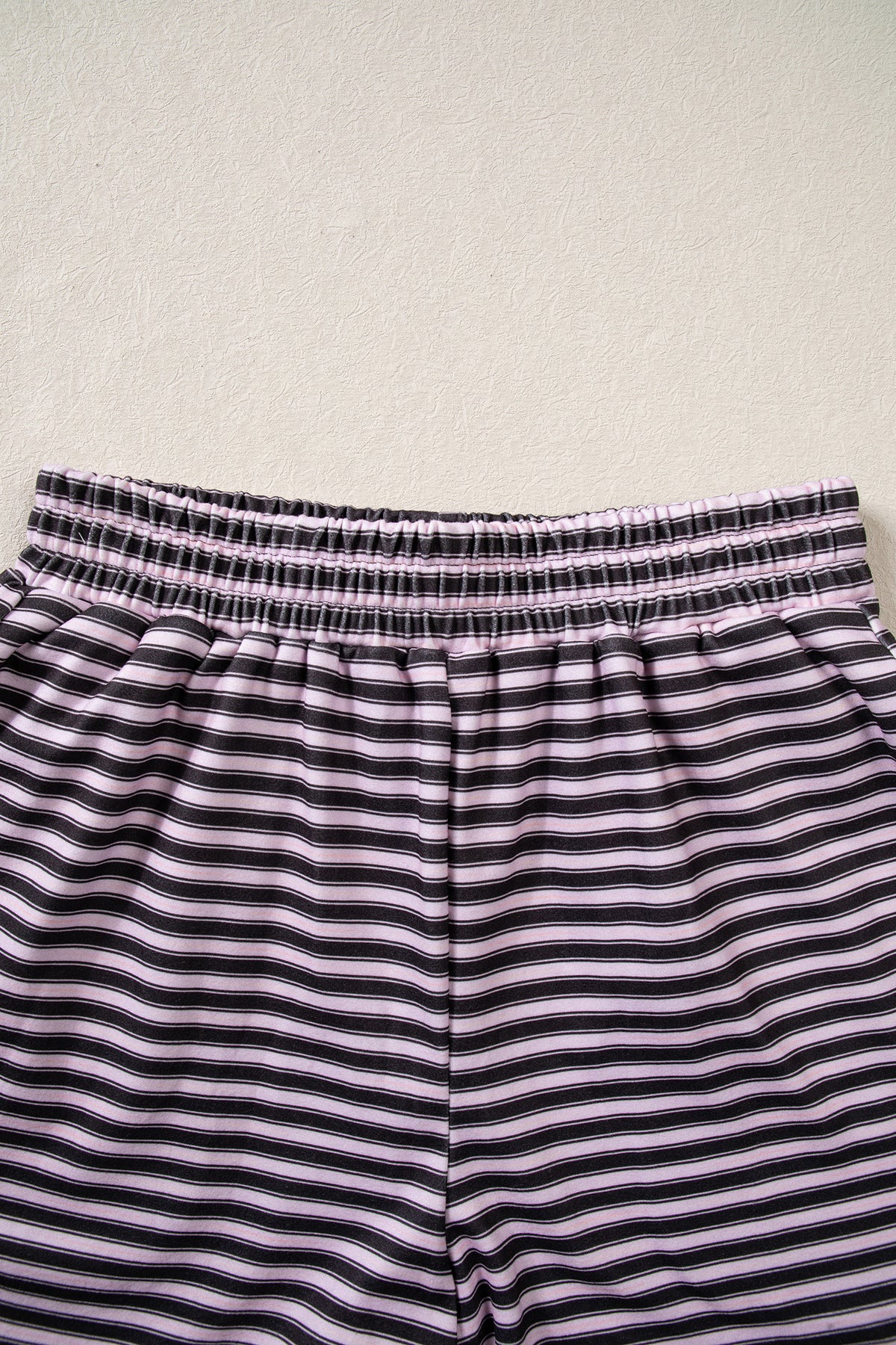 Brown Stripe Long Sleeve Oversized Top Pocketed Casual Shorts Two Piece Set