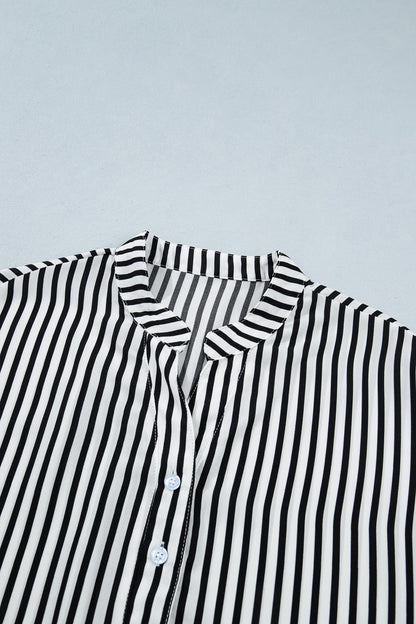 Black Striped Half Sleeve Button-Up Shirt