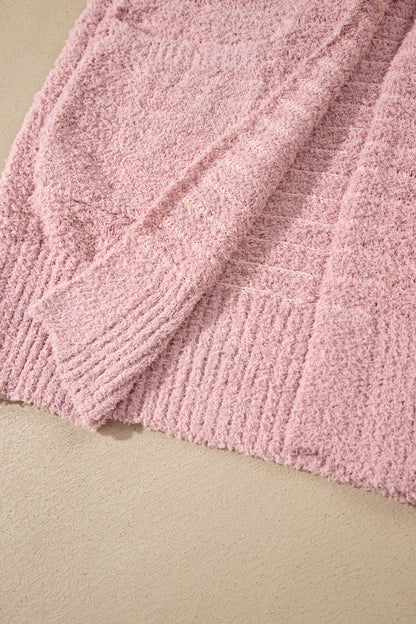 Light Pink Open Front Soft Fuzzy Ribbed Sweater Cardigan