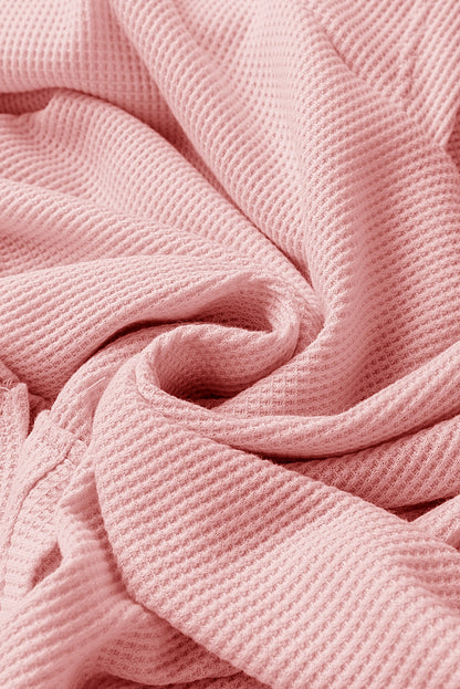 Sweat à capuche surdimensionné rose clair en tricot gaufré doublé polaire à col montant