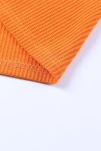 Buttoned V Neck Drop Shoulder Waffle Knit Top