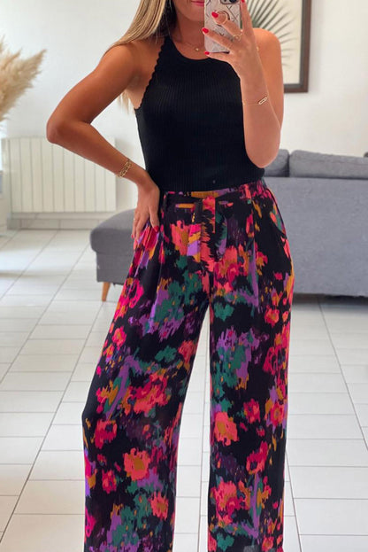 Blusa con mangas abullonadas y cuello en V con estampado de grafiti 