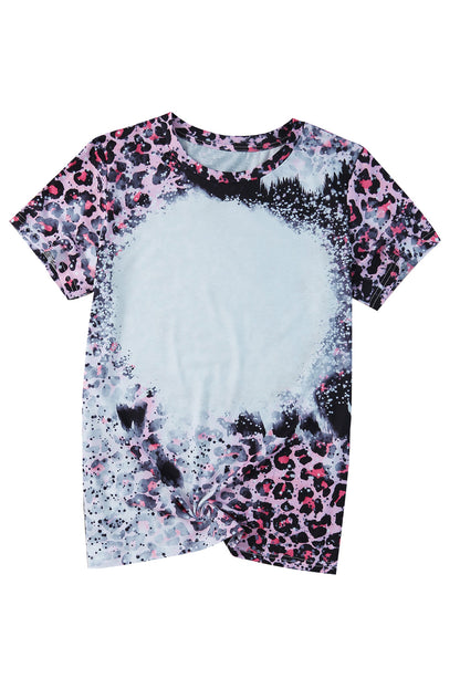 Blank Apparel - Pink Leopard Dyed Print Bleached Blank Tee