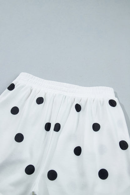 Beige Polka Dot Raw Hem Relaxed Pullover Loose Skort Two Piece Set