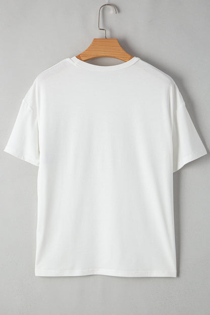 T-shirt ras du cou à rayures et sequins blancs style patchwork Mardi Gras