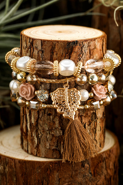 Bracelet bohème blanc à franges et perles en strass