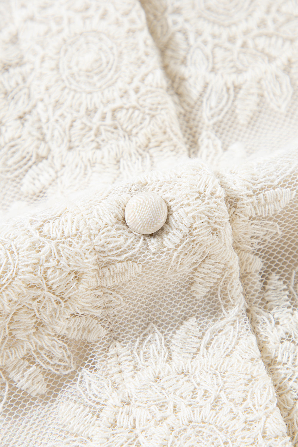 Chemisier à volants et boutons au dos en jacquard fleuri à motif flocons d'avoine, manches 3/4