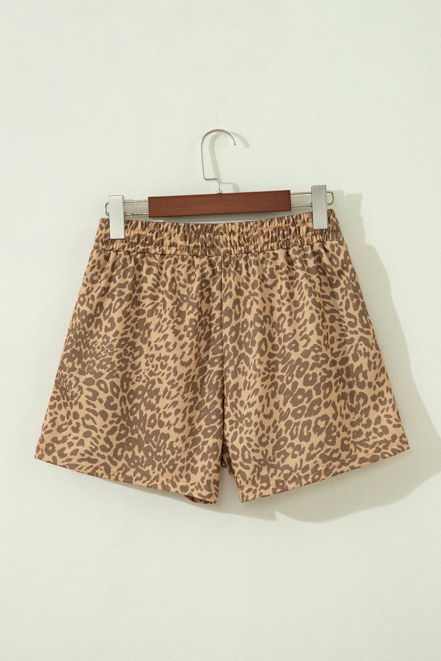 Khaki Leopard Drawstring Elastic Waist Star Patched Shorts