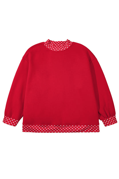 Red Polka Dot Patchwork Round Neck Plus Size Sweatshirt