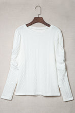 Khaki Solid Color Puffy Sleeve Textured Knit Top