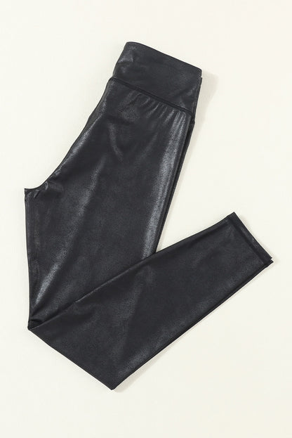 Dearlovers Black Crossed Dip Waist Sleek Leather Leggings