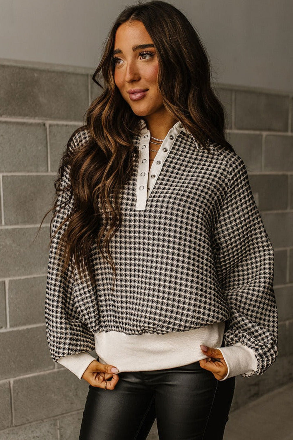 Sweat-shirt noir à col contrasté bicolore grande taille